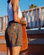 Lexi - High Waist Denim Shorts in Mid Wash Sunflower Print