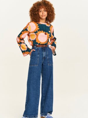 Delores - Wide Leg Denim Jeans in Mid Wash Blue