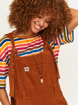 Easton - Corduroy Dungarees in Caramel Brown