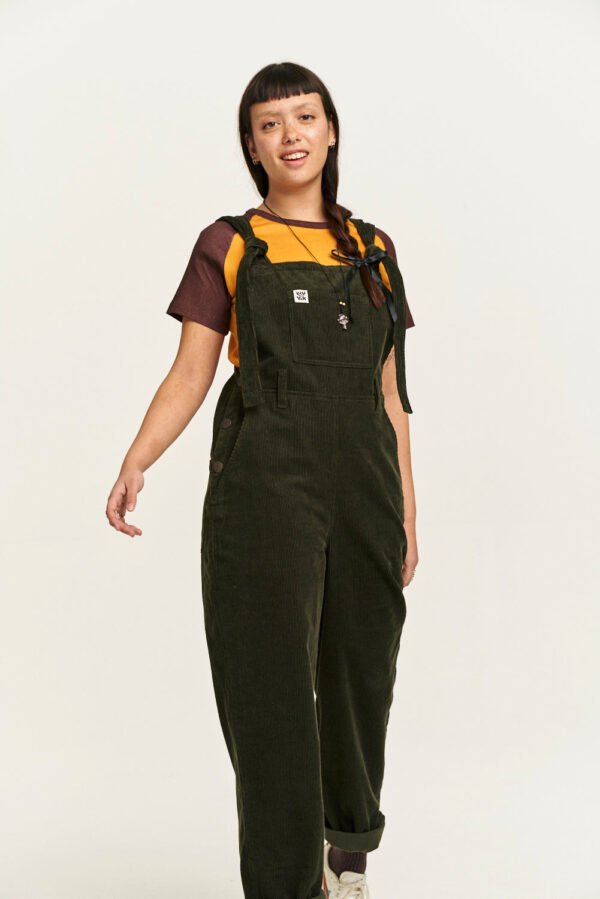 Easton - Corduroy Dungarees in Dark Olive Green