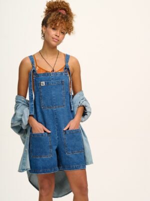 Original - Denim Dungaree Shorts in Mid Wash Blue