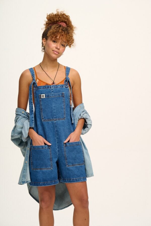 Original - Denim Dungaree Shorts in Mid Wash Blue