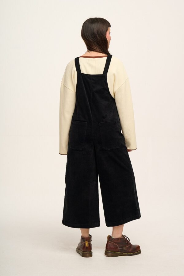 Jenny - Wide Leg Corduroy Dungarees in Black