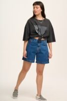 Lexi - High Waist Denim Shorts in Mid Wash Blue