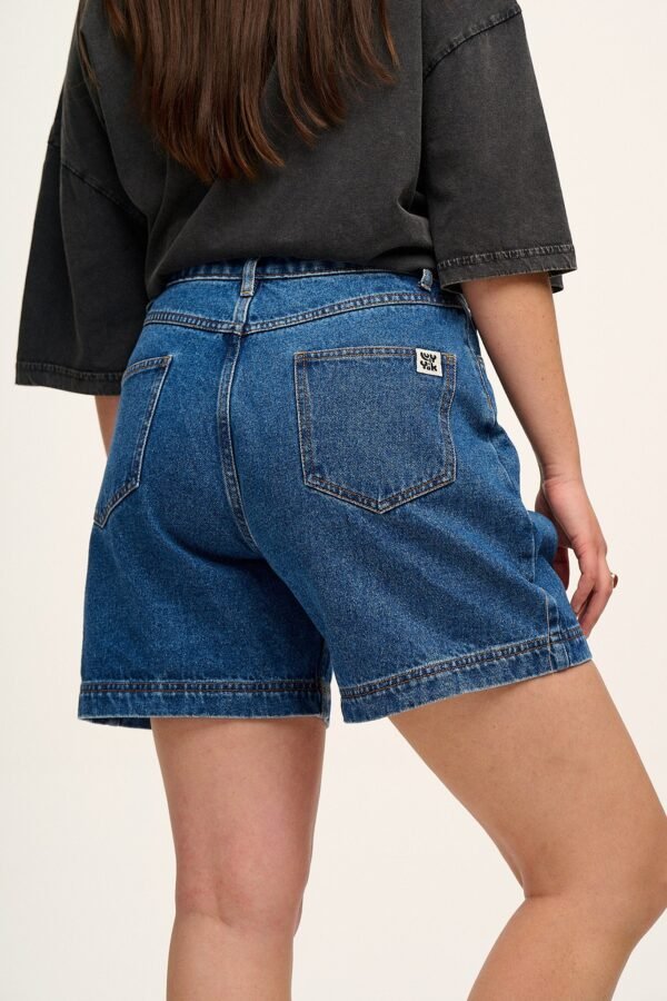 Lexi - High Waist Denim Shorts in Mid Wash Blue