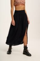 Poppy - Tencel Elasticated Waist Skirt in Black