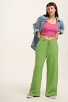 Larson - Wide Leg Waffle Cotton Joggers in Matcha Green