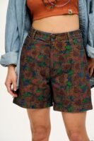 Lexi - High Waist Denim Shorts in Mid Wash Sunflower Print