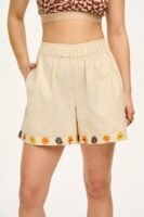 Jessie - Cotton & Linen Shorts with Amber Embroidery