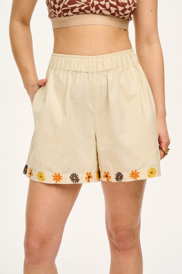 Jessie - Cotton & Linen Shorts with Amber Embroidery