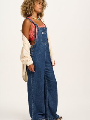 Ali - Slouchy Denim Dungarees in Mid Wash Blue