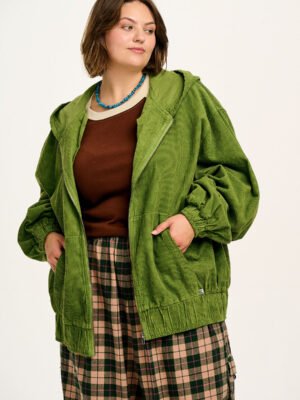 Wesley - Oversized Hoodie Corduroy Jacket in Highland Green