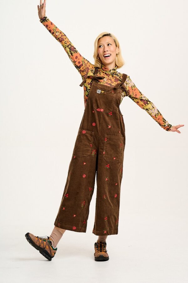 Jenny - Wide Leg Corduroy Dungarees with Cocoa Bella Embroidery