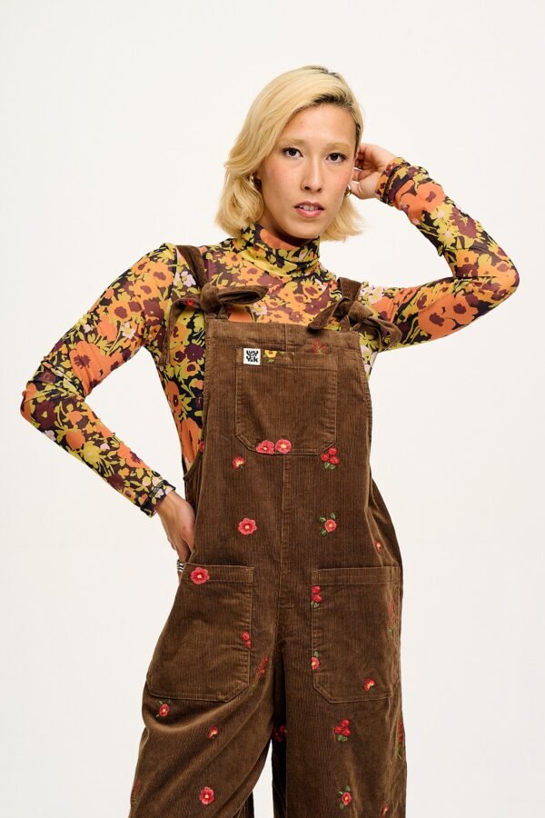 Jenny - Wide Leg Corduroy Dungarees with Cocoa Bella Embroidery