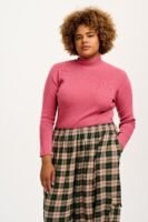 Aiden - Roll Neck Knitted Cotton Top in Rose Pink