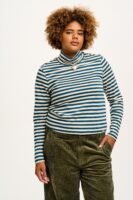 Hayden - Cotton & Modal Roll neck top in Navy & Ecru Stripe