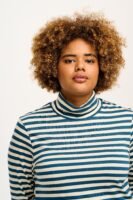 Hayden - Cotton & Modal Roll neck top in Navy & Ecru Stripe