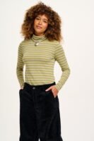 Hayden - Cotton & Modal Roll neck top in Sage Stripe