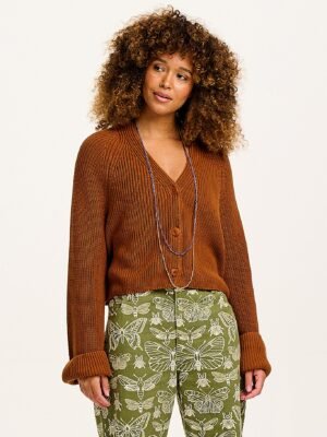 Robyn - V-Neck Cotton Cardigan in Caramel Cafe