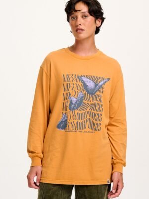 Kenny - Long Sleeve Skater Cotton Tee in Orange Metamorphosis Print