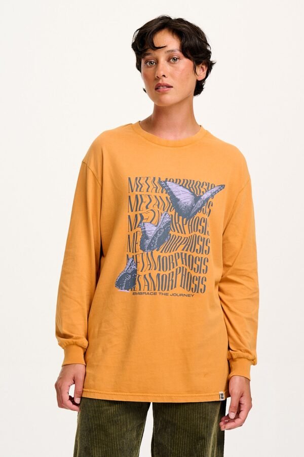 Kenny - Long Sleeve Skater Cotton Tee in Orange Metamorphosis Print