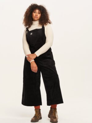 Jenny - Wide Leg Corduroy Dungarees in Black