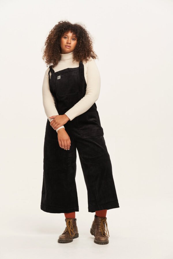 Jenny - Wide Leg Corduroy Dungarees in Black